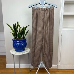 Vintage Tan Green Red Plaid Pleated Trousers Straight Leg Mom Pants Bottoms